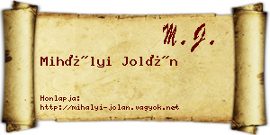 Mihályi Jolán névjegykártya